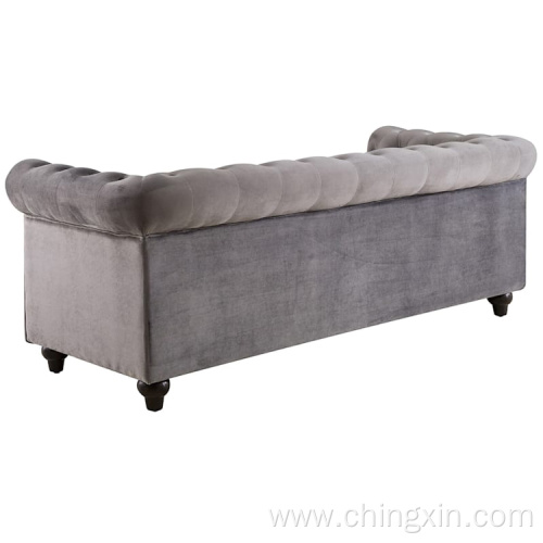 Living Room Furniture European Style Tufted Velvet Chesterfield Sofa Settee Grey